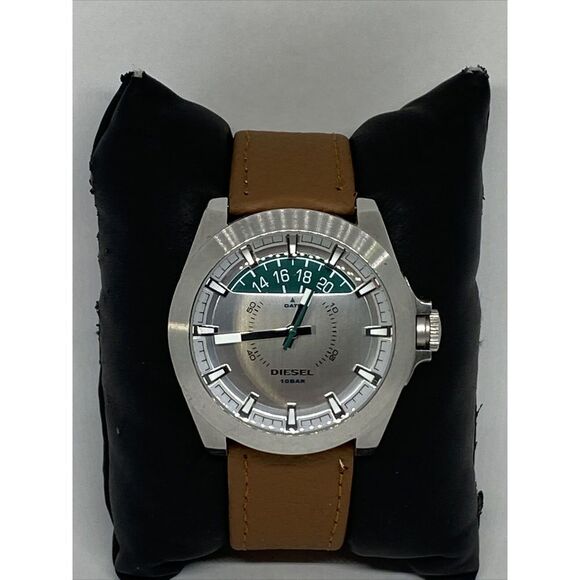 DIesel DZ-1699 Men's Brown Leather Analog Silver Dial Quartz Genuine Watch VK62 - Picture 3 of 12